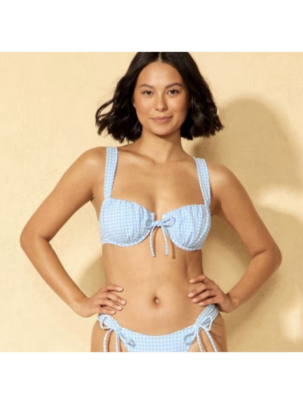 NWT Wild Fable Blue White Gingham Bikini Top Size Small 4-6 Underwire Tie Front